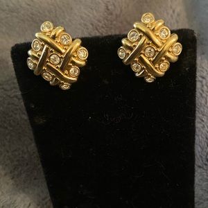 Adorable CZ squares with Gold tone Clip Ons